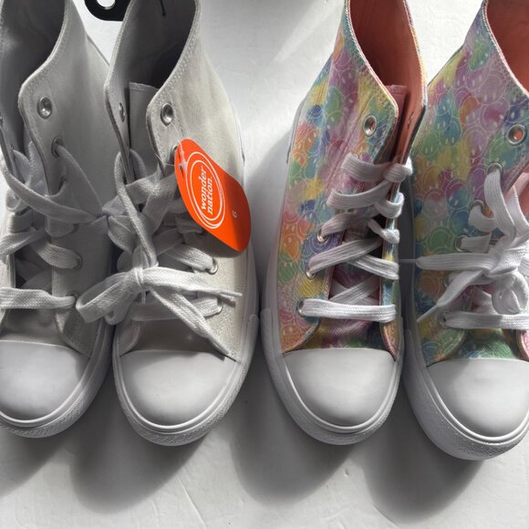 NEW Wonder Nation Girls Happy Faces & White High Top Sneakers - Shoe Size 6 - Picture 3 of 14